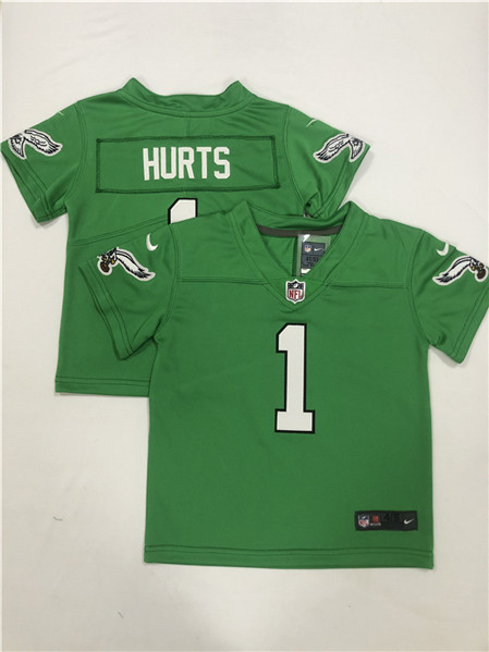 Toddlers Philadelphia Eagles #1 Jalen Hurts Green Vapor Throwback Stitched Football Jersey